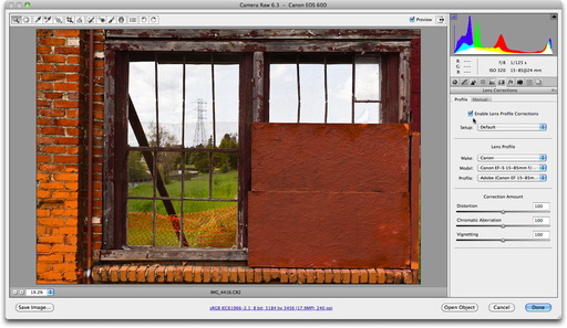 Adobe Camera Raw Lens Correction On